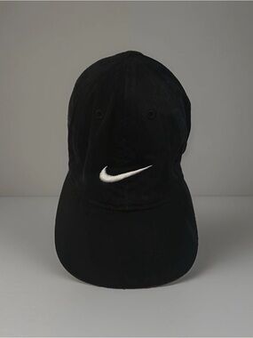 Nike Kids Adjustable Black Hat White Swoosh Logo Child Size Hook & Loop